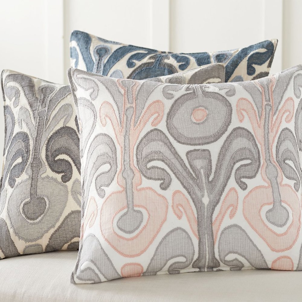 POTTERY BARN Kenmare Ikat Embroidered Pillow Covers-BLUSH COLOR SOLD OUT